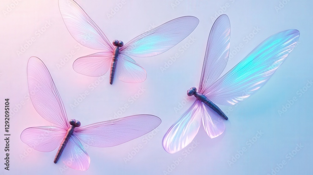 Obraz premium Ethereal Dragonflies with Translucent Wings on Soft Color Background