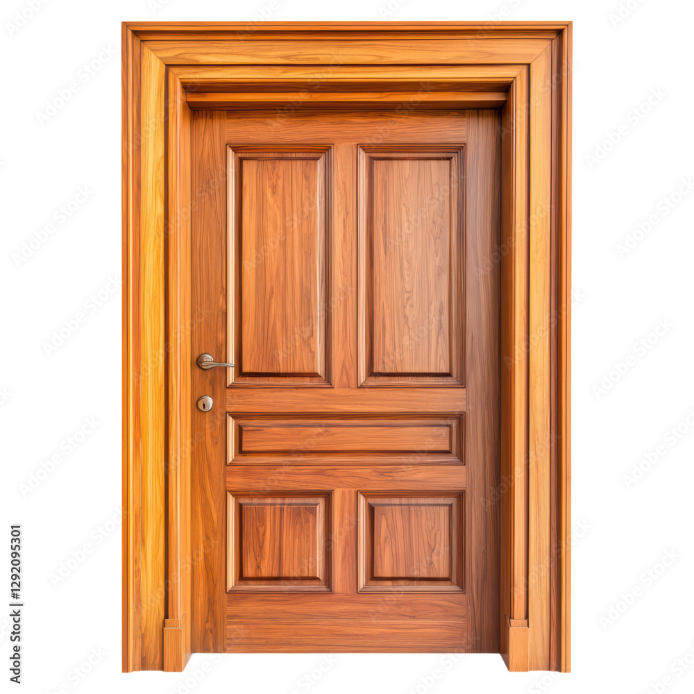 Modern wooden door with elegant design and frame , isolated on a transparency background