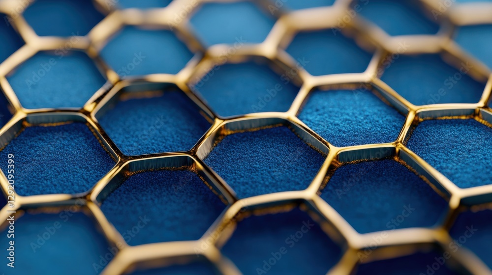 Abstract Blue Background with Golden Honeycomb Pattern Abstract Blue Background with Golden Honeycomb Pattern