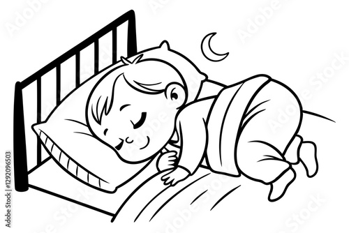 Sweet Baby Sleeping Peacefully in Bed - Vector Illustration