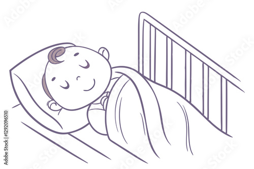 Sweet Baby Sleeping Peacefully in Bed - Vector Illustration