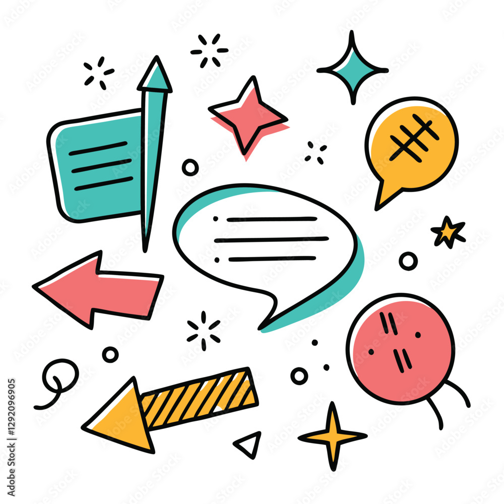Hand-drawn sketch of a checkmark, underline, and spotlight. Arrow pointers, emphasis lines, highlight doodles, brush stroke elements. Vector illustration Hand-drawn sketch of a checkmark, underline, and spotlight. Arrow pointers, emphasis lines, highlight doodles, brush stroke elements. Vector illustration