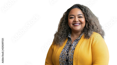 Mature Woman in Yellow Cardigan Confident Leadership and Professionalism