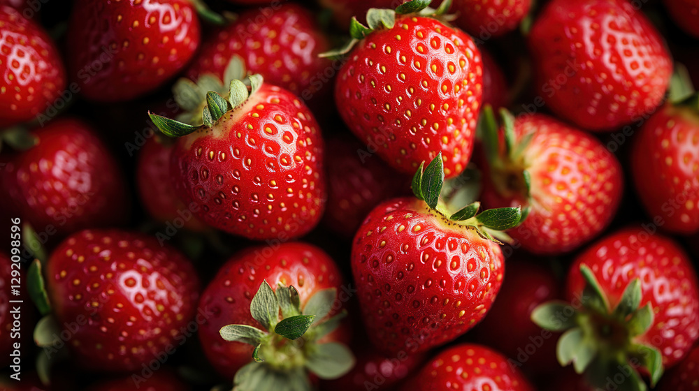 Freshly harvested strawberries arranged in a flat lay macro view showcasing vibrant colors and textures against a natural backdrop Freshly harvested strawberries arranged in a flat lay macro view showcasing vibrant colors and textures against a natural backdrop