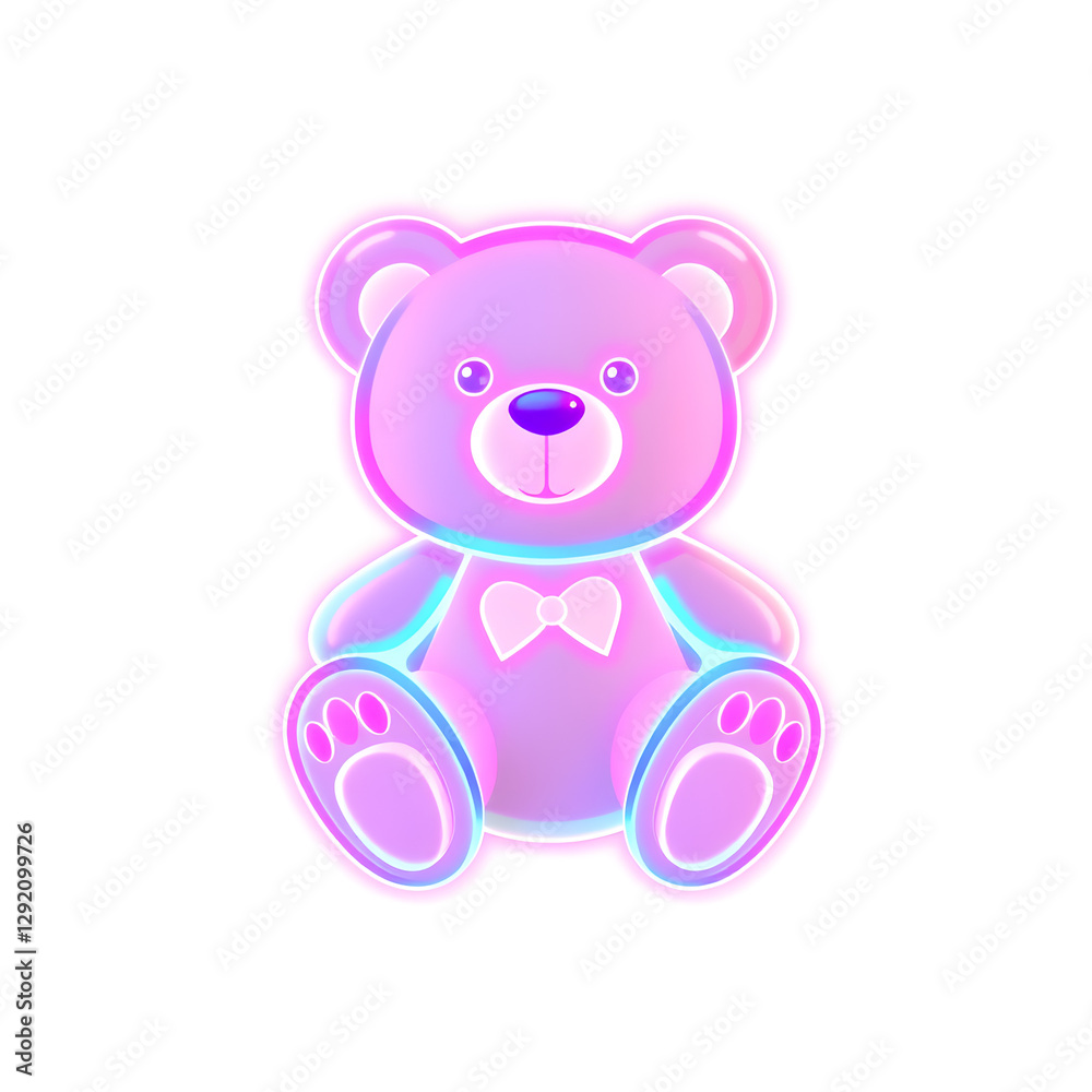 Teddy bear holographic 3D icon. neon symbol vector illustration isolated on white background. Generative AI Teddy bear holographic 3D icon. neon symbol vector illustration isolated on white background. Generative AI
