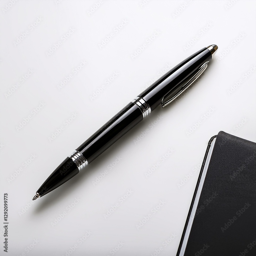 Minimalist Black Pen with a Sleek Design Isolated on White Surface Minimalist Black Pen with a Sleek Design Isolated on White Surface