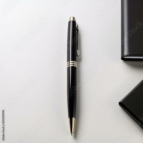 Professional Writing Instrument  Sleek Black Pen on a Minimalist Background photo