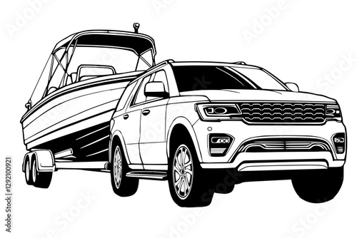 SUV car towing trailer with boat 