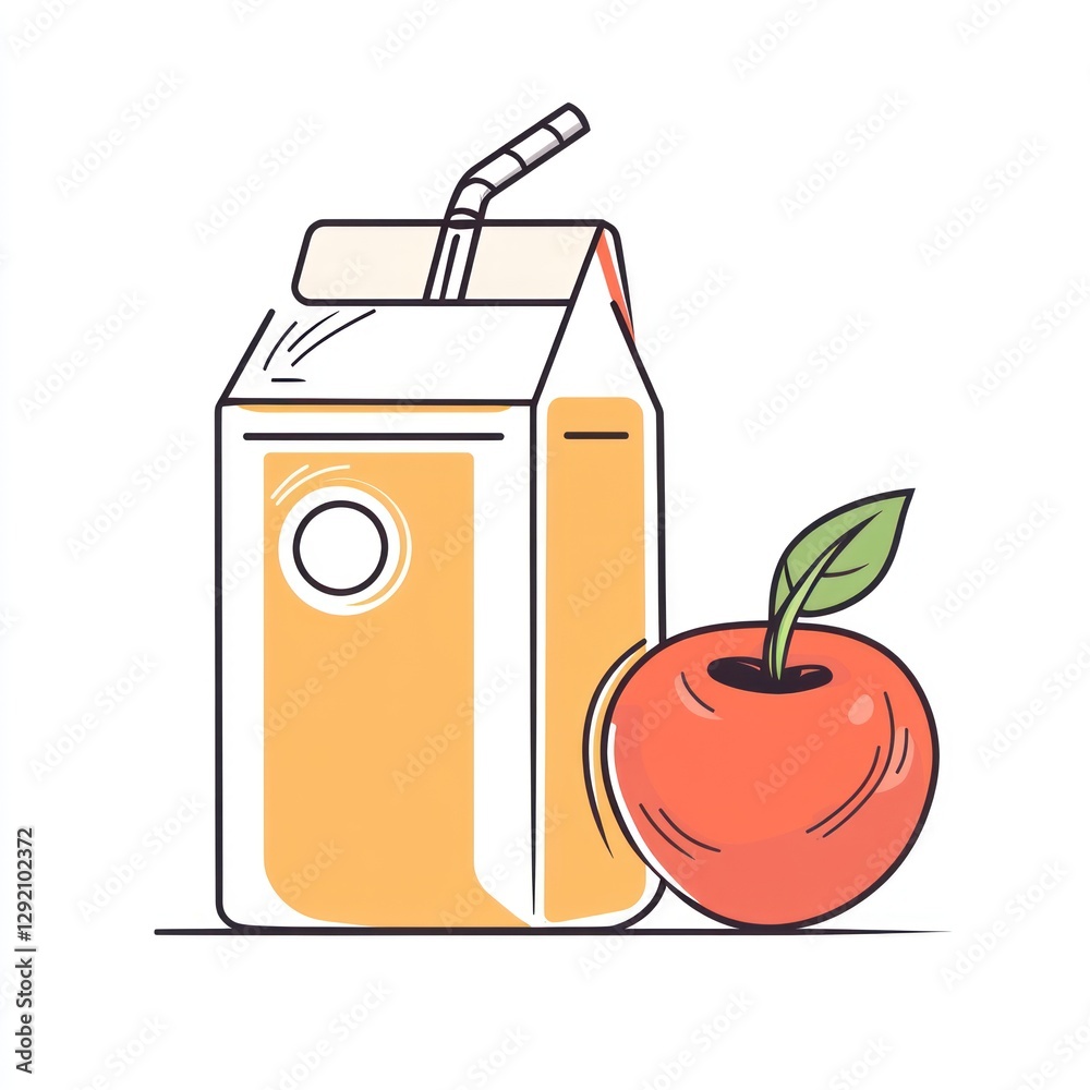 Apple juice box, straw, fruit, white background, healthy drink, kids Apple juice box, straw, fruit, white background, healthy drink, kids