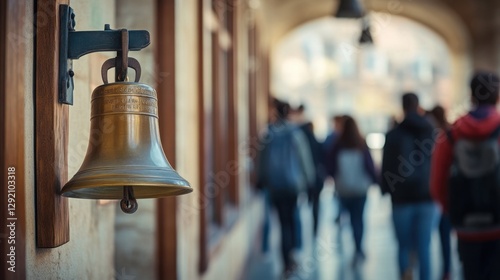 School bell ringing marks the end of another educational day in a bustling hallway