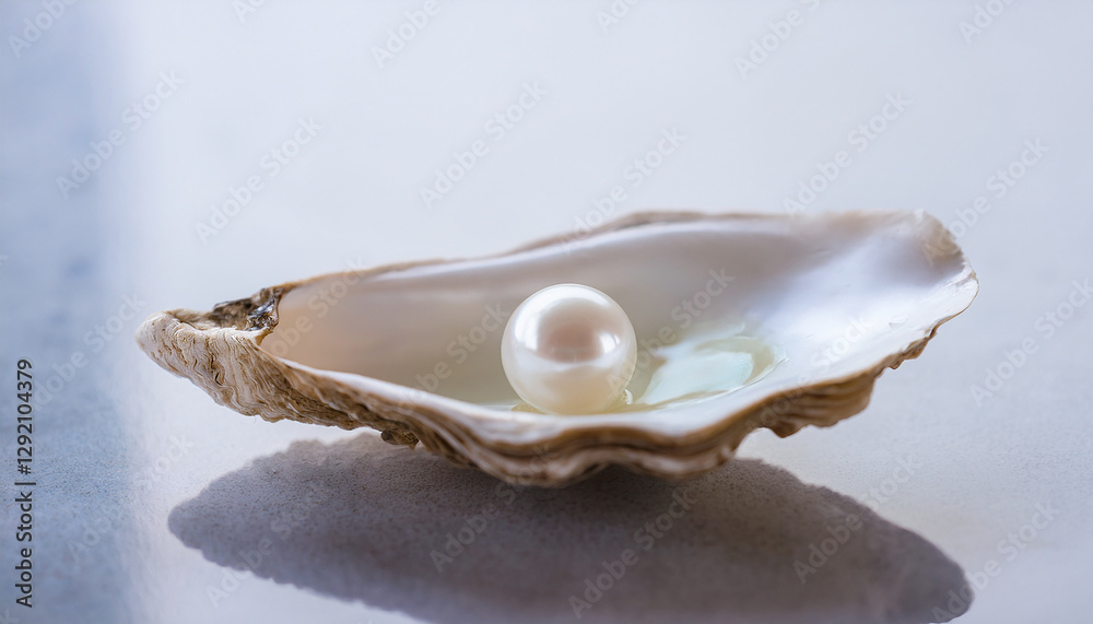 Natural pearl inside oyster shell, sea water, wet surface. Natural pearl inside oyster shell, sea water, wet surface.