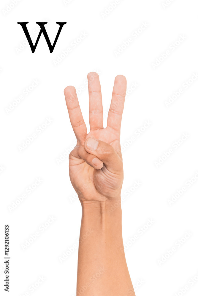 Sign language letter W with white background Sign language letter W with white background