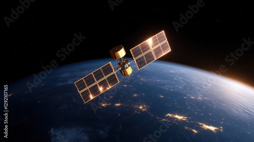 Satellite orbiting earth in space