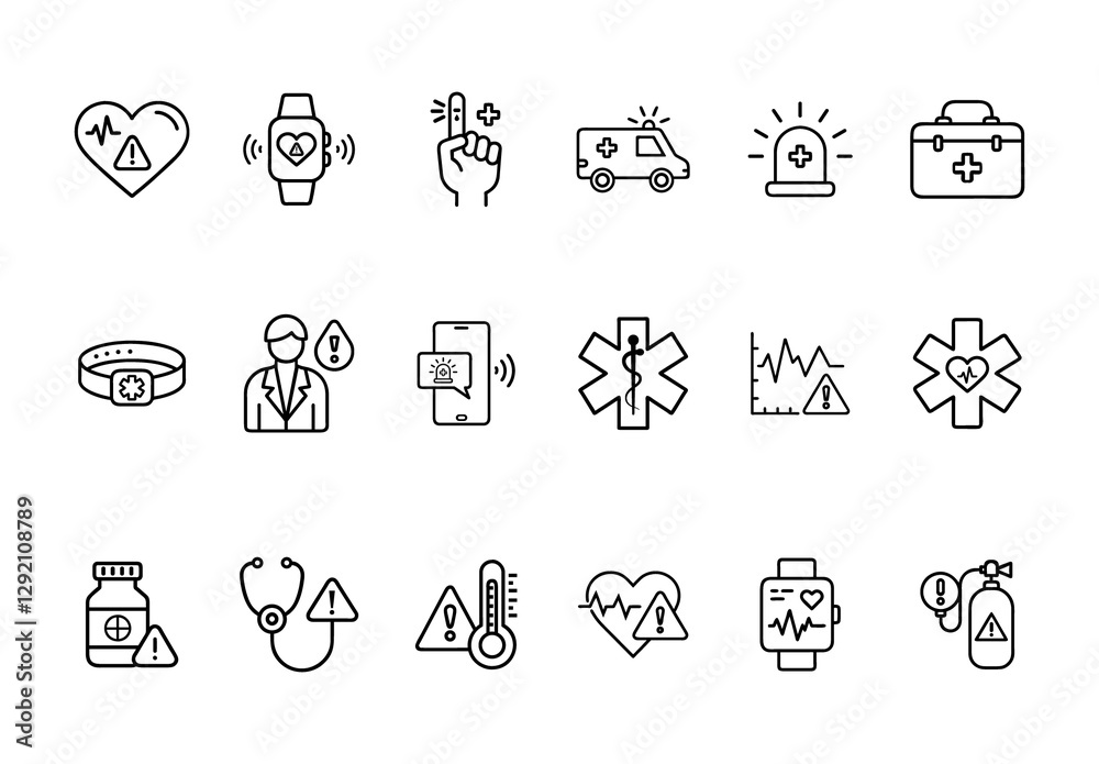 Black Medical Alert Emergency Healthcare Icons Set Stock Template ...