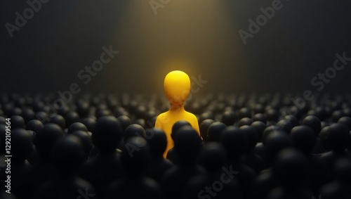 Unique yellow figure stands out in crowd of black silhouettes