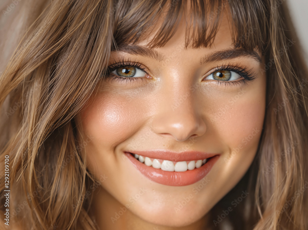 Smiling woman with brown hair in a bright setting Smiling woman with brown hair in a bright setting