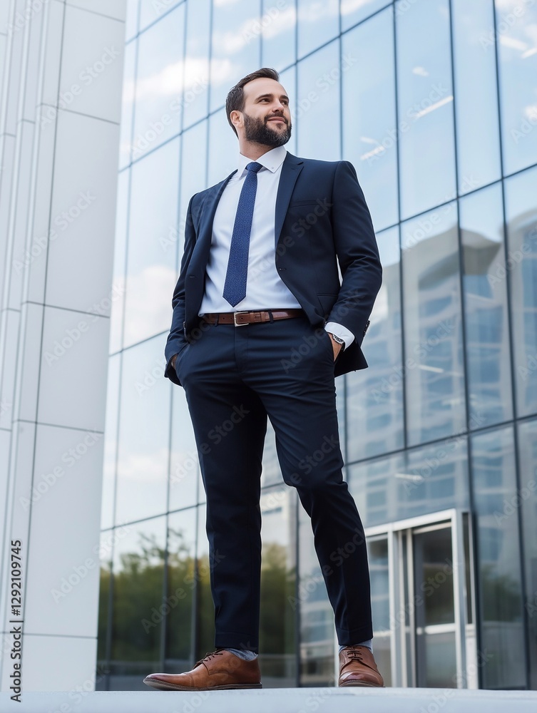 A happy 30s insurance broker standing on the streets of a busy city, competent businessman looking away dreaming of success in his contract and the development of his work performance. A happy 30s insurance broker standing on the streets of a busy city, competent businessman looking away dreaming of success in his contract and the development of his work performance.