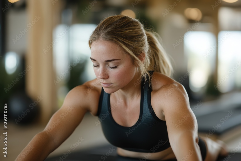 A woman doing Pilates in a studio – harmony of body and mind. A woman doing Pilates in a studio – harmony of body and mind.