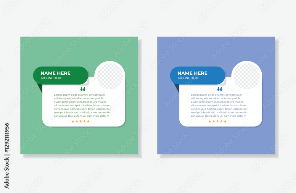 Modern client testimonial or social media post design, customer service feedback review post template with star rating
