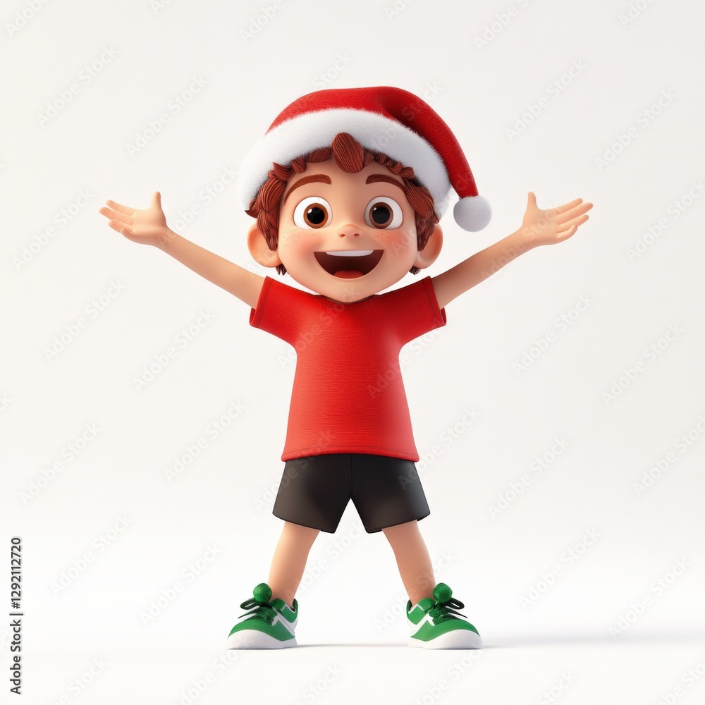 Cartoon boy wearing a santa hat with open arms. Cartoon boy wearing a santa hat with open arms.