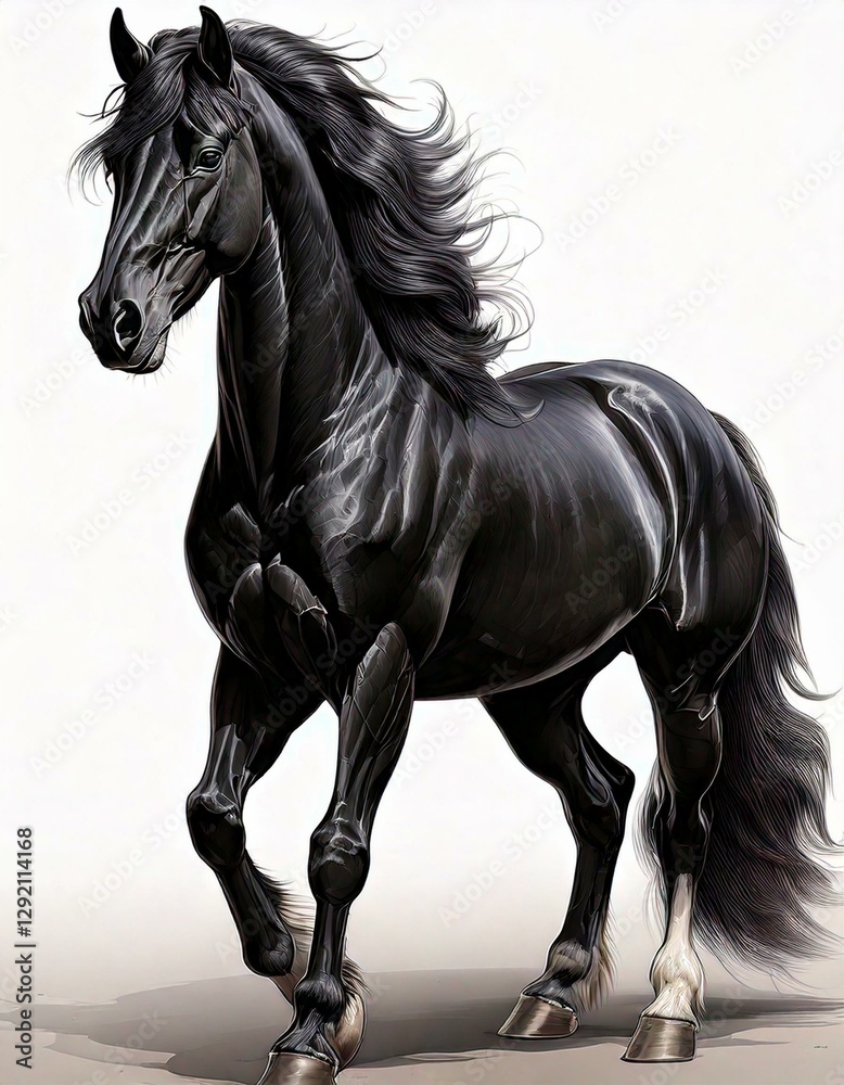 Big black beautiful 3D realistic horse with wavy hair Big black beautiful 3D realistic horse with wavy hair
