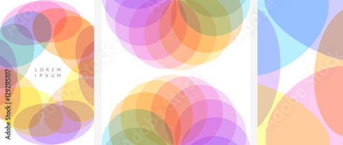 Abstract background with translucent overlapping coloured shapes. Modern design. Set of spheres. 3d vector illustration for brochure, banner, cover, card, flyer or presentation.