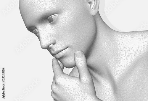 Time to think.  man with his hand on his chin as though he was thinking. Searching for answers. Giving it a little thought. Minimalistic design for business presentation, flyer or poster. 3d vector.