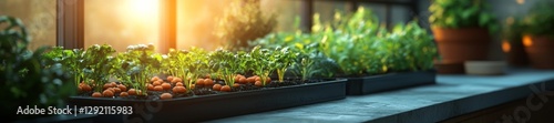 Indoor Kitchen Garden Growing Fresh Vegetables and Herbs. Generative AI photo