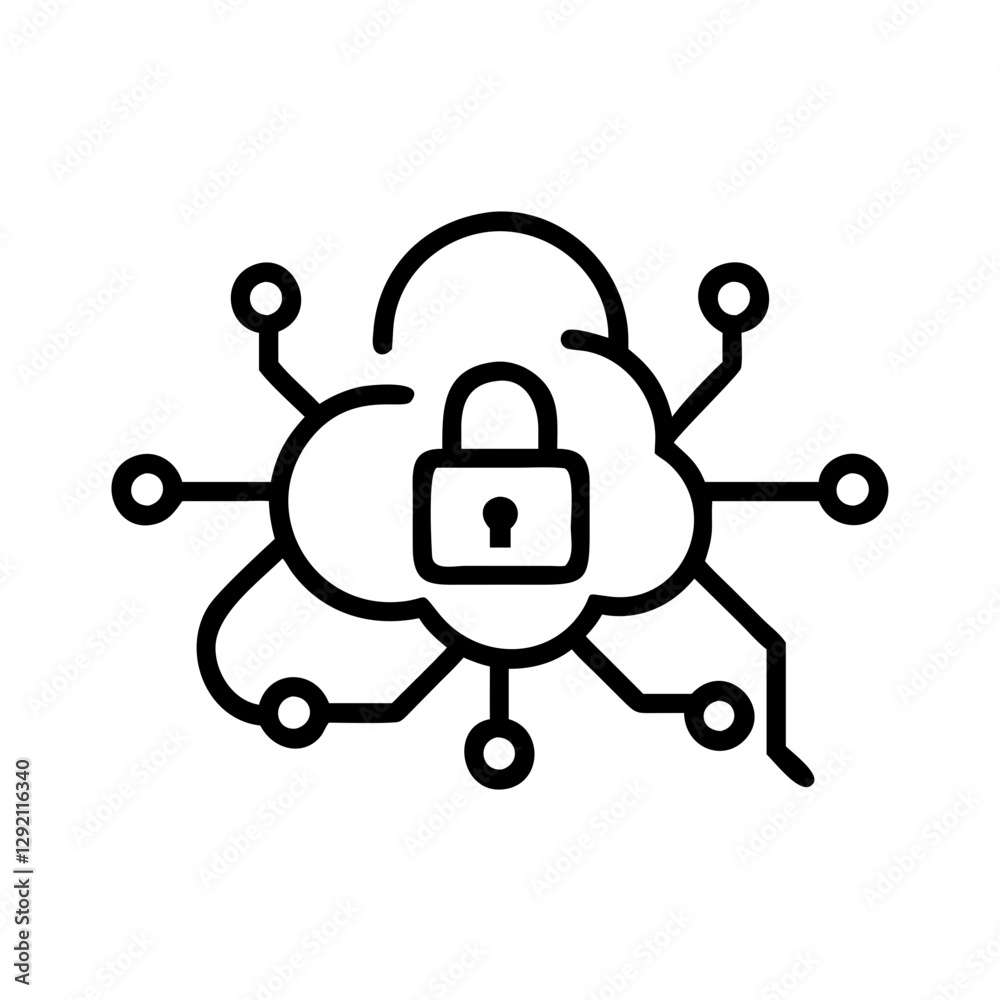 AI Cybersecurity icon with cloud and lock symbol AI Cybersecurity icon with cloud and lock symbol