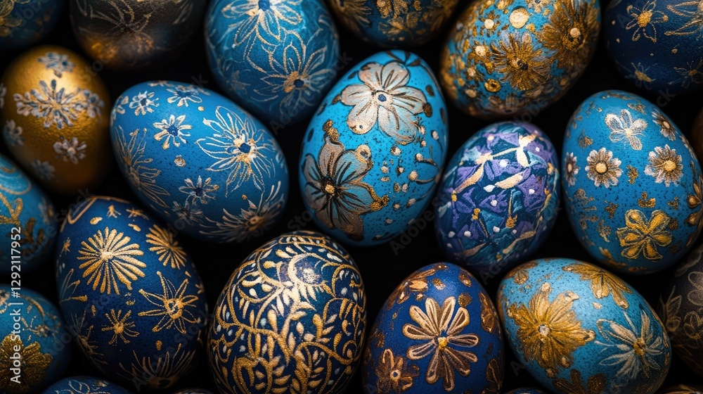 Close-up of Easter eggs with floral patterns