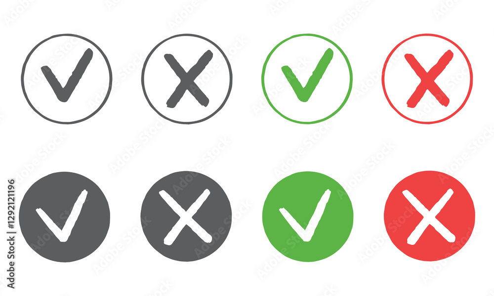 Colorful circular icons featuring checks and crosses Colorful circular icons featuring checks and crosses
