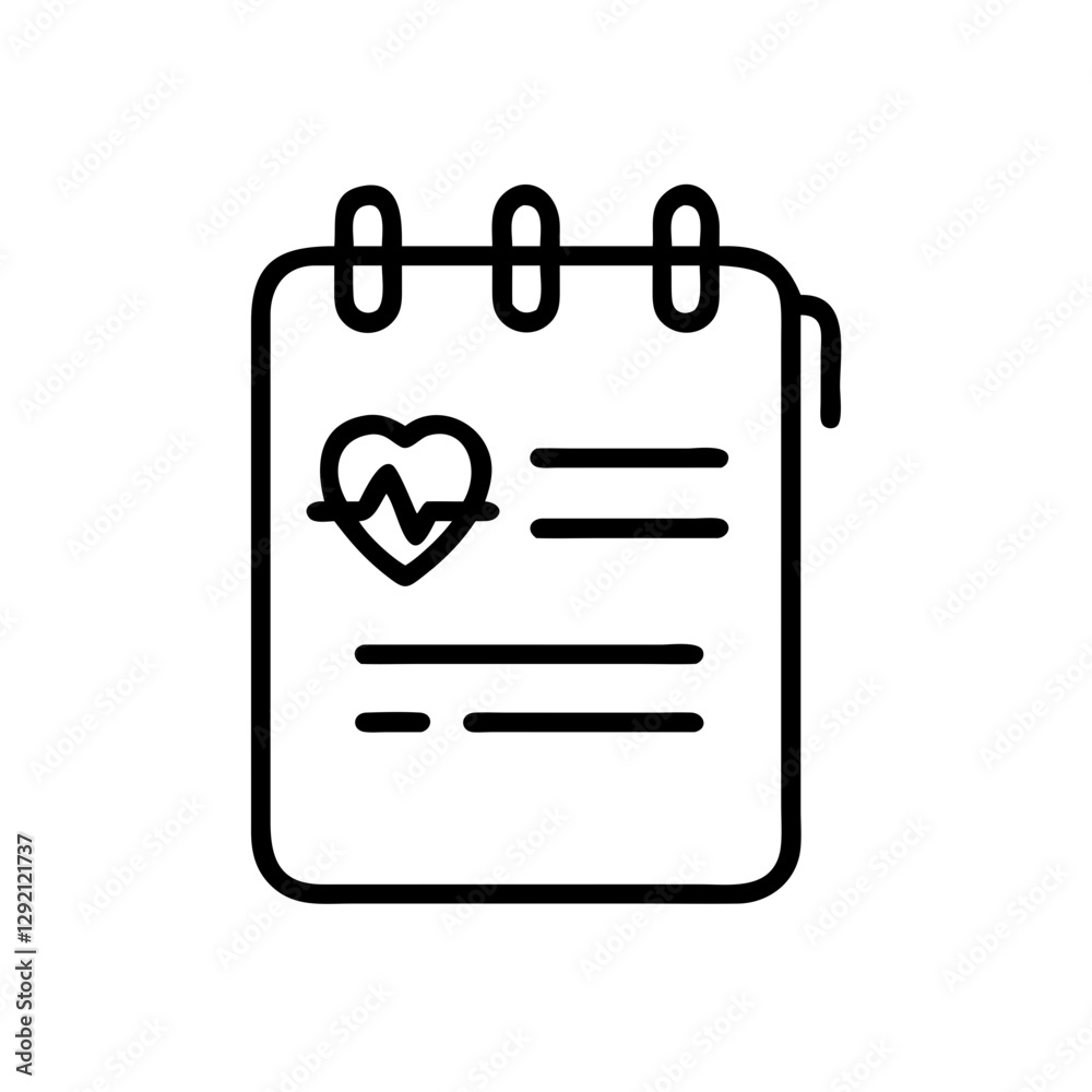Fitness Journal with heart icon and blank lines on white background Fitness Journal with heart icon and blank lines on white background