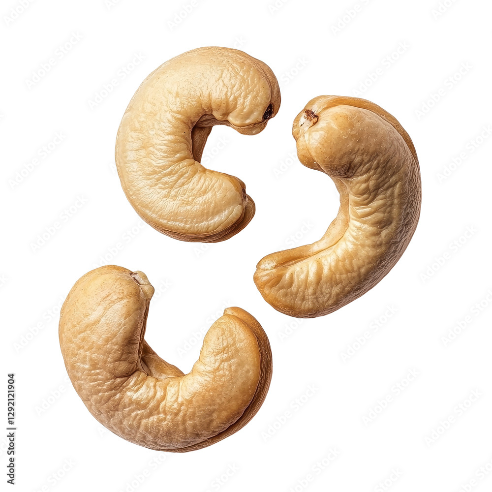Cashew nuts isolated on a white background showcasing their unique shapes and textures, cashew nutsisolated on white background Cashew nuts isolated on a white background showcasing their unique shapes and textures, cashew nutsisolated on white background
