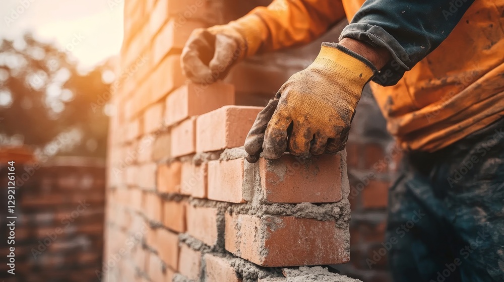 Construction Worker Placing Brick in Brick Wall During Daytime Construction Worker Placing Brick in Brick Wall During Daytime