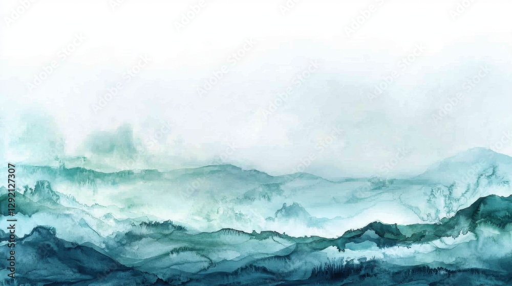 A painting of a mountain range with a blue sky in the background A painting of a mountain range with a blue sky in the background