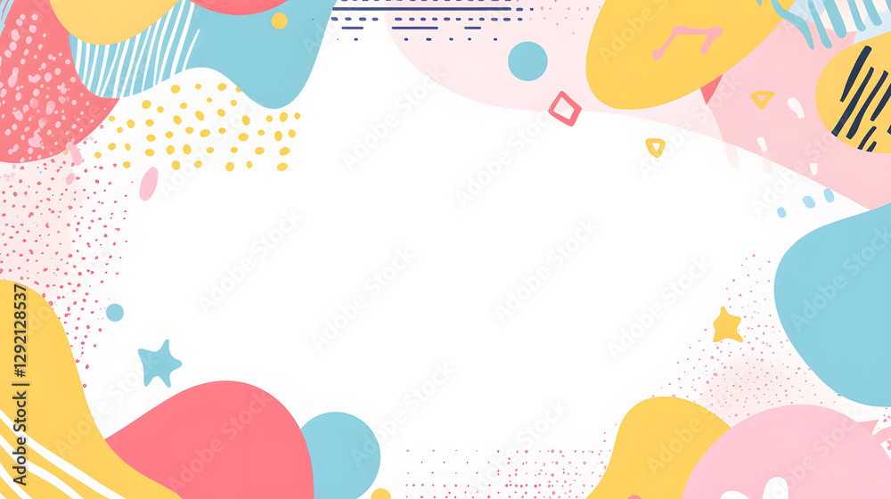 A white background with pastel-colored geometric shapes and patterns framing the edges of an empty rectangle
A white background with pastel-colored geometric shapes and patterns framing the edges of an empty rectangle