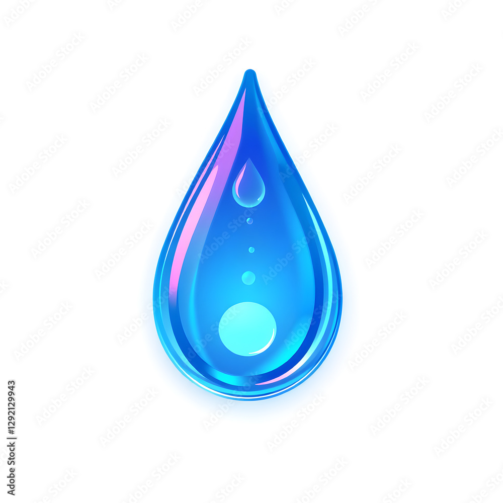 Water droplet holographic 3D icon. neon symbol vector illustration isolated on white background. Generative AI Water droplet holographic 3D icon. neon symbol vector illustration isolated on white background. Generative AI