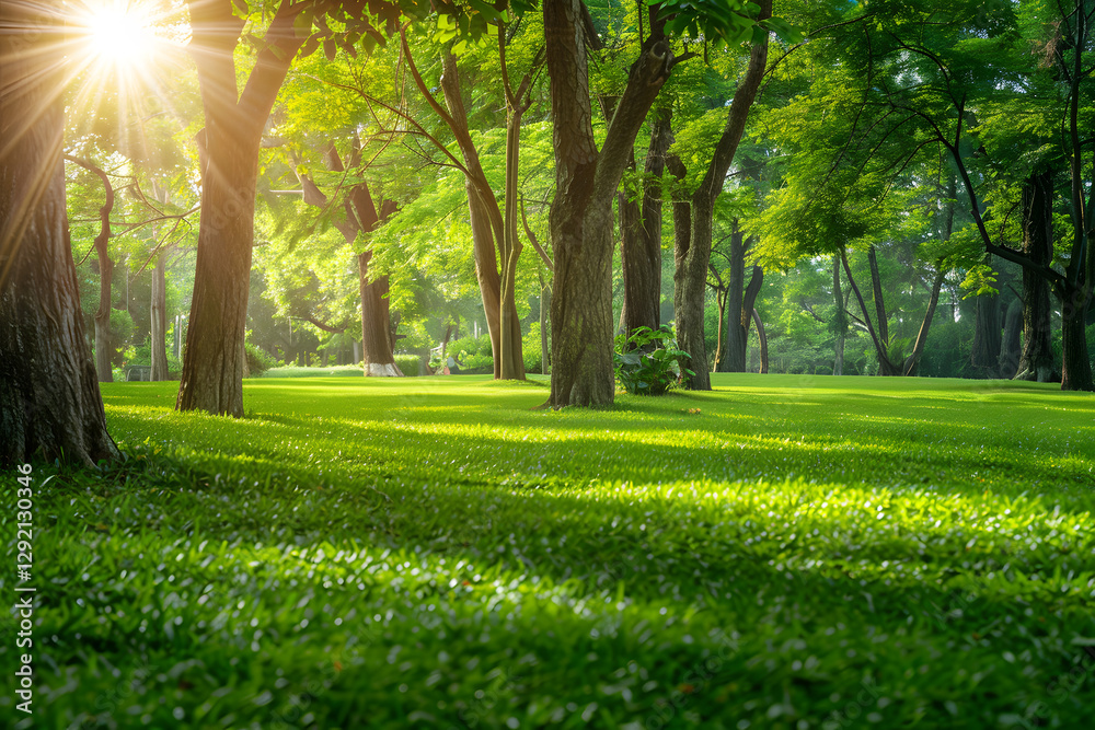 Obraz premium Serene park scene with sunbeams
