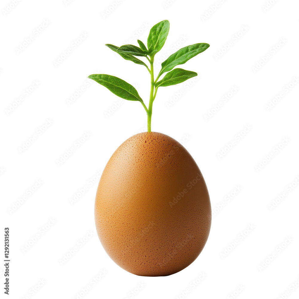 Grown plant emerging from brown egg on a clean Transparent background depicting nature and renewal, egg plantisolated on PNG background Grown plant emerging from brown egg on a clean Transparent background depicting nature and renewal, egg plantisolated on PNG background