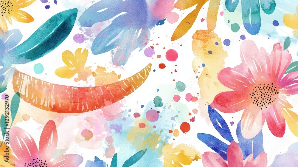 Fototapeta premium A colorful painting of flowers and leaves with a carrot in the middle
