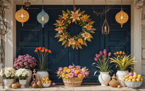 flower, flowers, bouquet, decoration, wedding, vase, food, table, still life, arrangement, autumn, garden, nature, orange, yellow, celebration, decor, fruit, color, floral, spring, wood, event, leaf, 