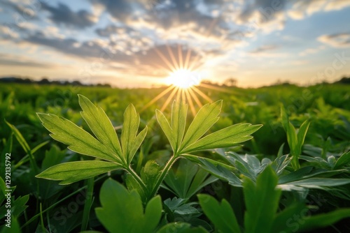 Green Field at Sunset