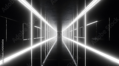 Neon tunnel, futuristic, dark, corridor, interior design