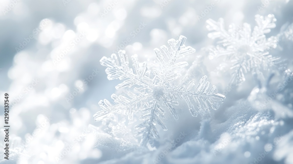 Set of Different Snowflakes: Set of different snowflakes isolated on white background, macro photo of real snow crystals, generative AI,