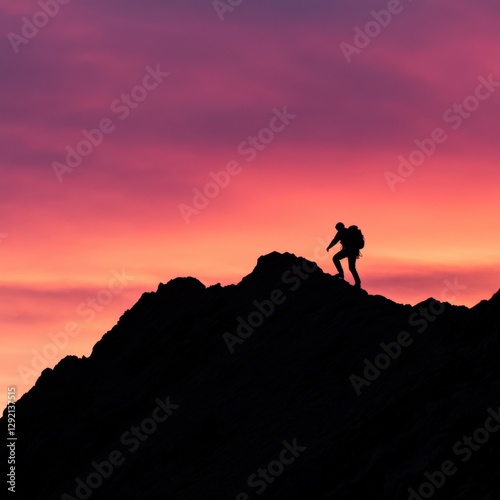 Wallpaper Mural Silhouette of hiker climbing mountain during vivid sunset Torontodigital.ca