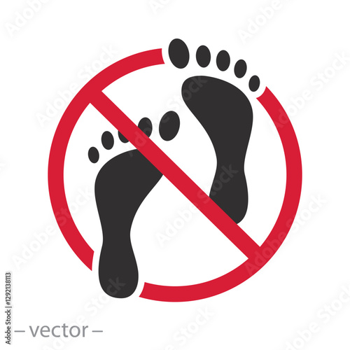 forbidden walk and trample, no bare footprint icon, do not step glyph, no outdoor footwear, flat vector illustration