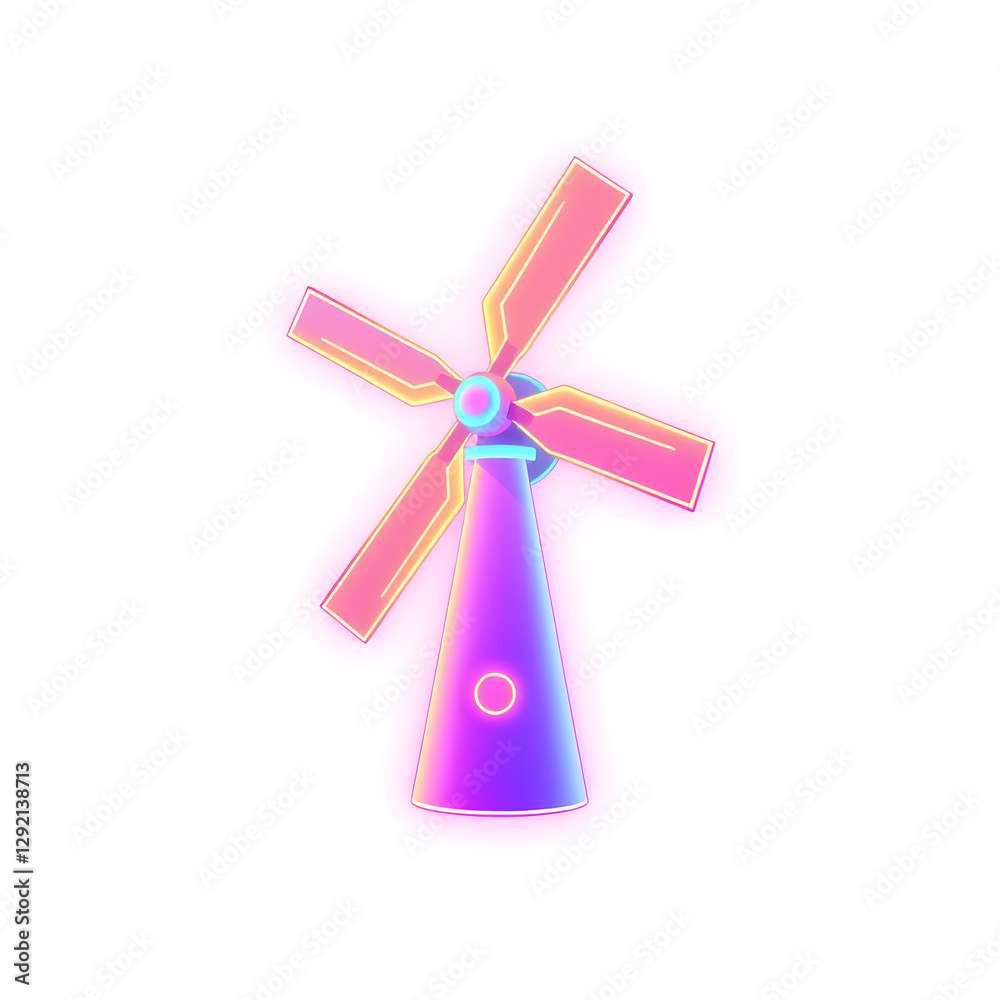 Windmill holographic 3D icon. neon symbol vector illustration isolated on white background. Generative AI Windmill holographic 3D icon. neon symbol vector illustration isolated on white background. Generative AI