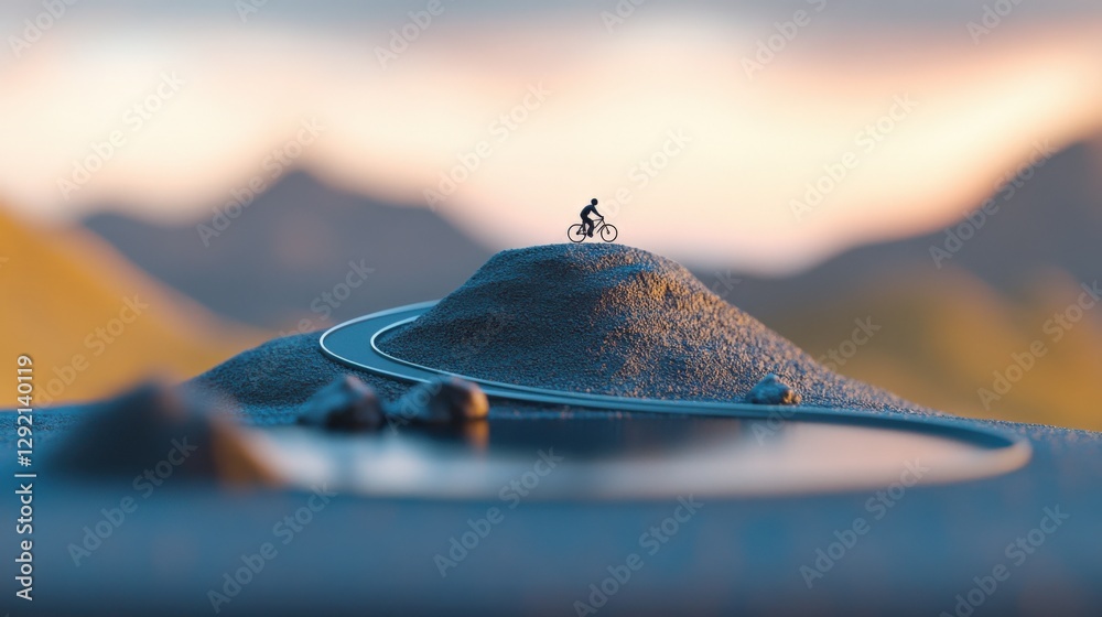 cyclist on a Hilltop with Winding Road at Sunset cyclist on a Hilltop with Winding Road at Sunset