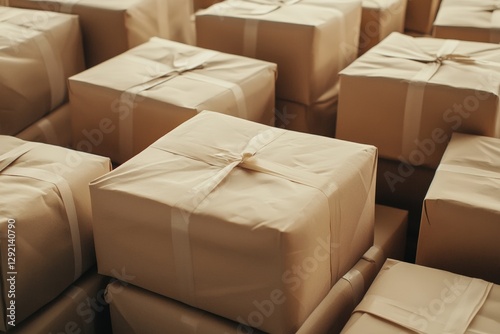 Pile of returned parcels waiting for processing in shipping facility. Generative AI