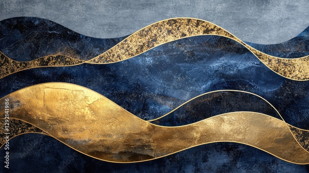 A painting of a wave with gold accents A painting of a wave with gold accents
